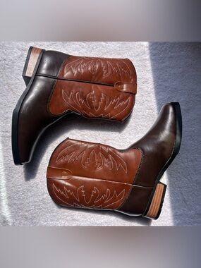 Youth Size 5 Two-Tone Brown Western Leather Boots